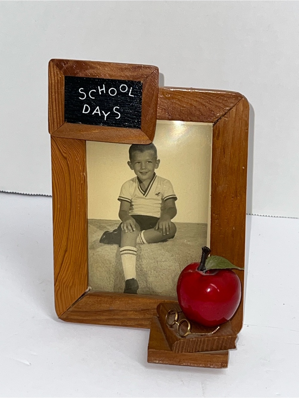 Vintage Enesco 1982 School Days Wooden Photo Frame with Red Apple Accent